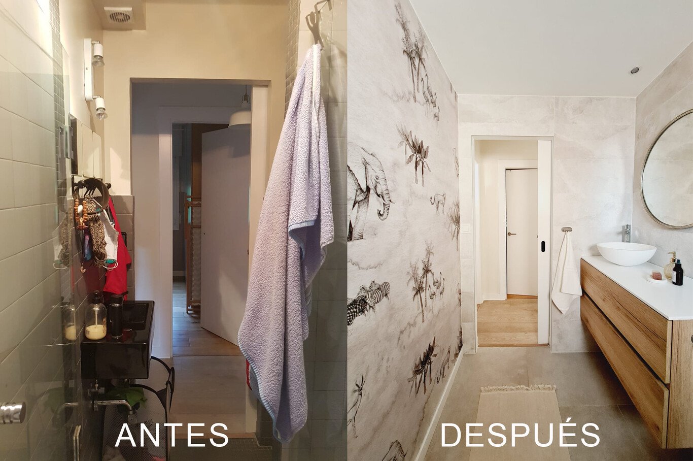 antes y después de colocar papel pintado