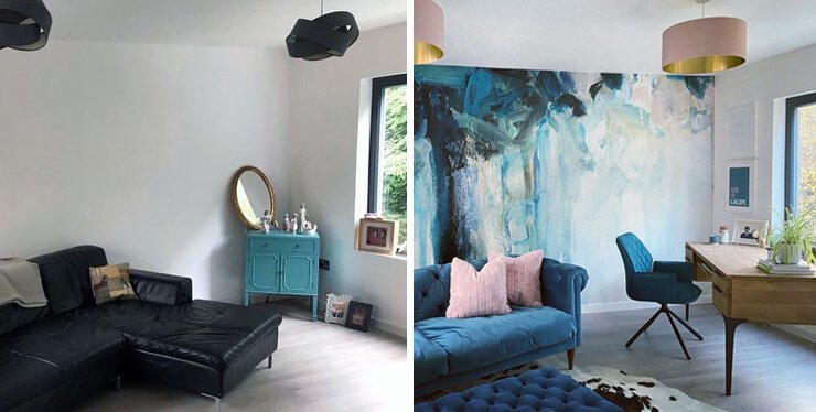 antes y después de colocar papel pintado